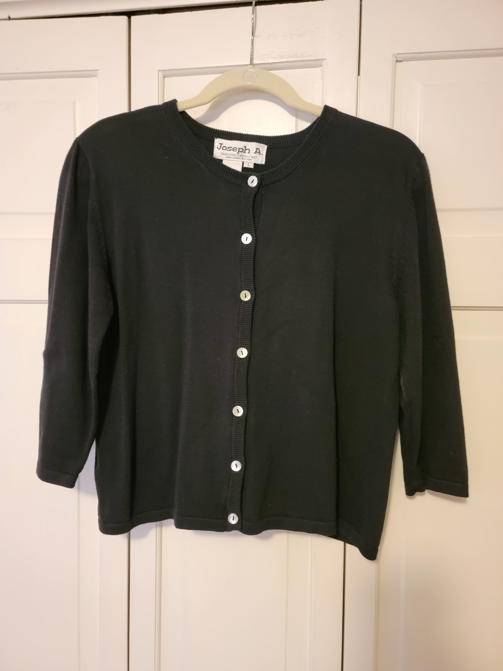 Joseph A Black Crewneck Button-Front Sweater Size L EUC